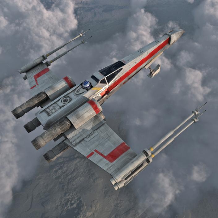 3D Star Wars X-Wing Starfighter and R2D2 Red 2 model