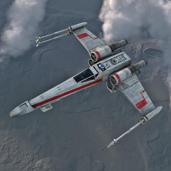 3D Star Wars X-Wing Starfighter and R2D2 Red 2 model