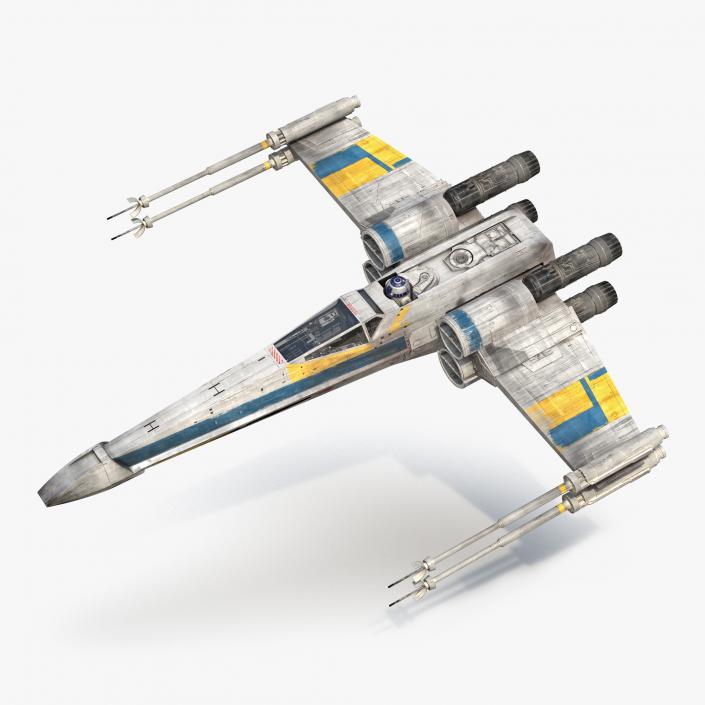 Star Wars X-Wing Starfighter and R2D2 Rigged Blue 3D model