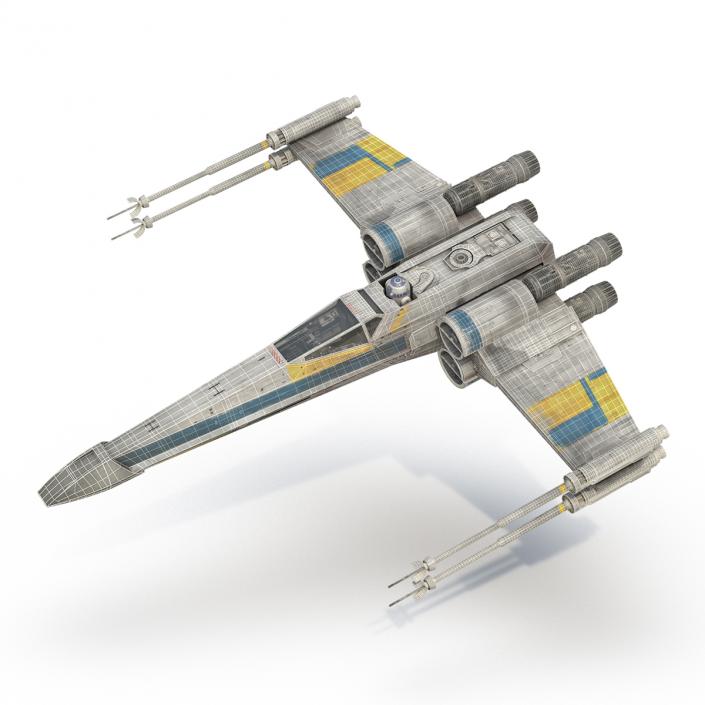 Star Wars X-Wing Starfighter and R2D2 Rigged Blue 3D model