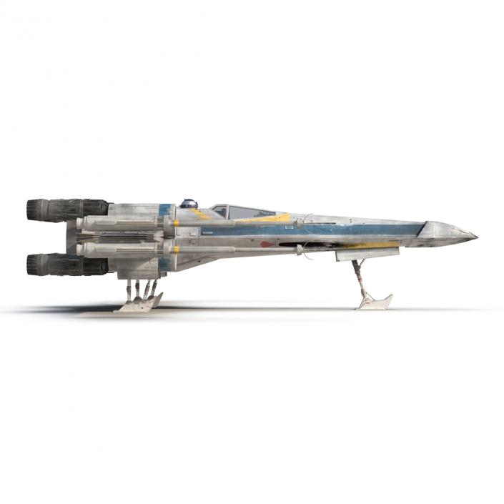 Star Wars X-Wing Starfighter and R2D2 Rigged Blue 3D model