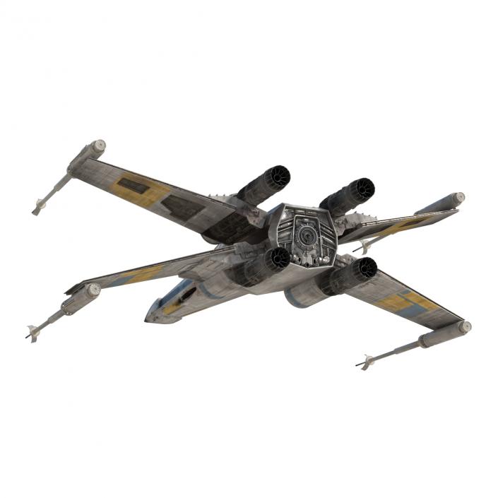 Star Wars X-Wing Starfighter and R2D2 Rigged Blue 3D model