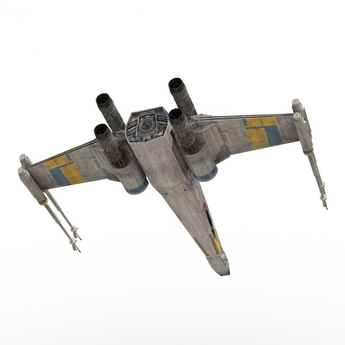 Star Wars X-Wing Starfighter and R2D2 Rigged Blue 3D model