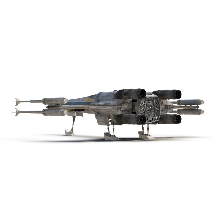 Star Wars X-Wing Starfighter and R2D2 Rigged Blue 3D model