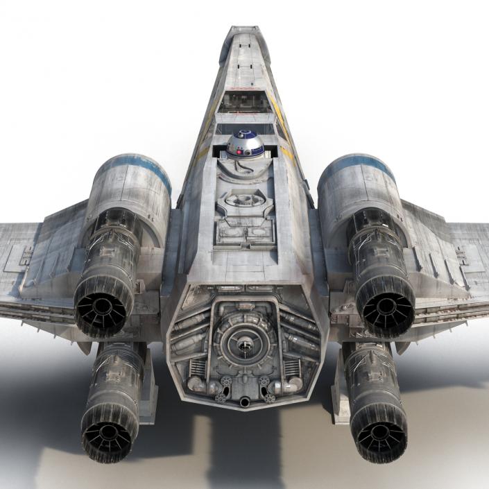 Star Wars X-Wing Starfighter and R2D2 Rigged Blue 3D model