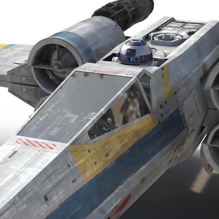 Star Wars X-Wing Starfighter and R2D2 Rigged Blue 3D model