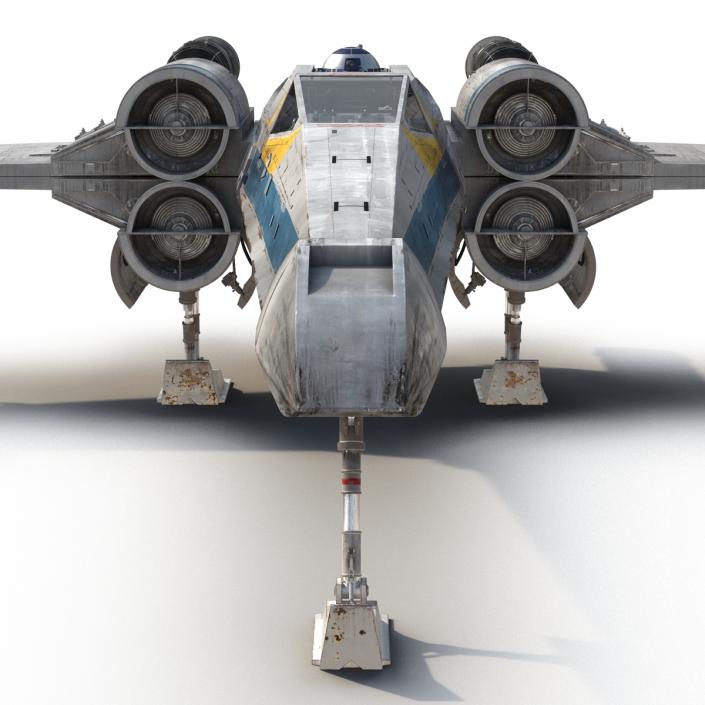 Star Wars X-Wing Starfighter and R2D2 Rigged Blue 3D model