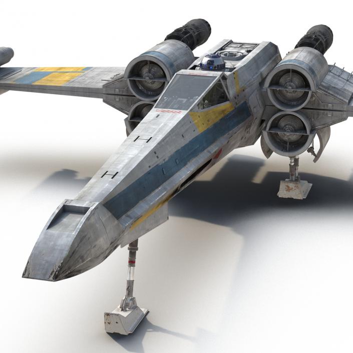 Star Wars X-Wing Starfighter and R2D2 Rigged Blue 3D model