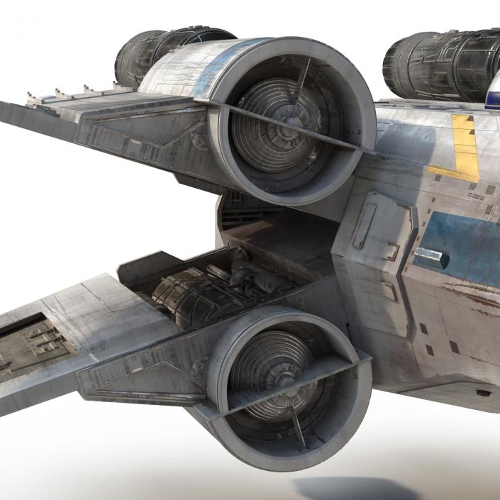 Star Wars X-Wing Starfighter and R2D2 Rigged Blue 3D model