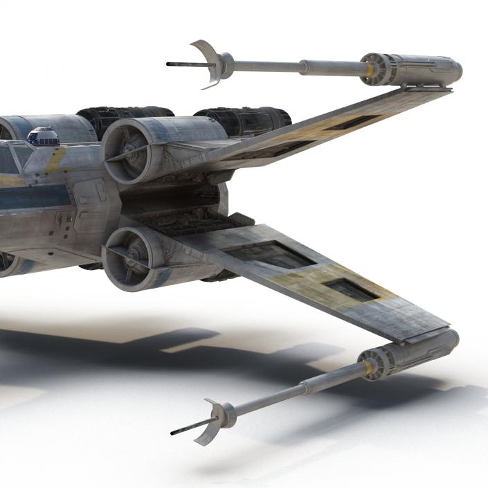 Star Wars X-Wing Starfighter and R2D2 Rigged Blue 3D model