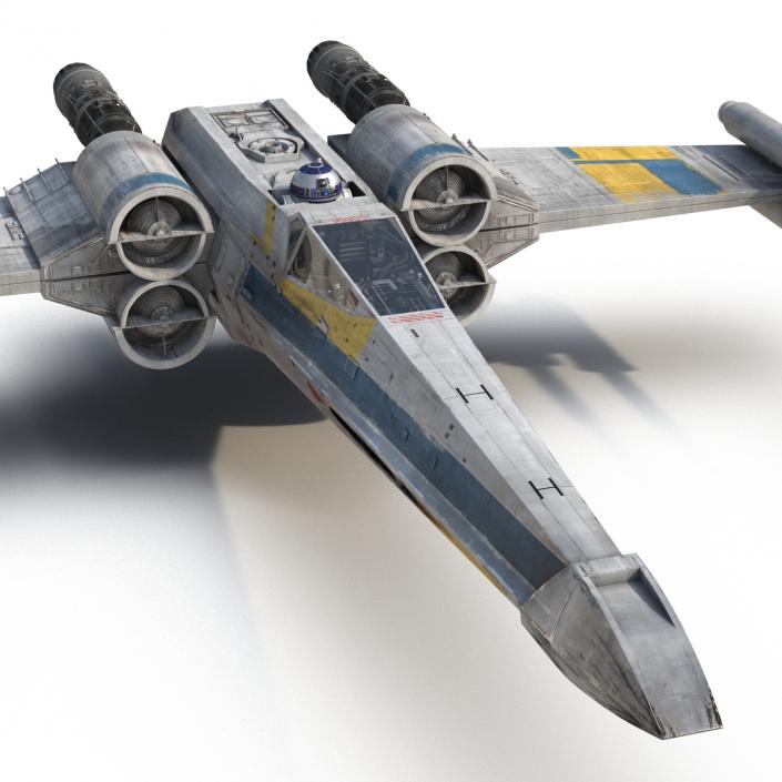 Star Wars X-Wing Starfighter and R2D2 Rigged Blue 3D model