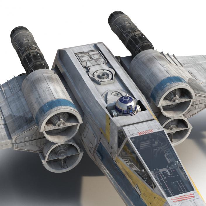 Star Wars X-Wing Starfighter and R2D2 Rigged Blue 3D model