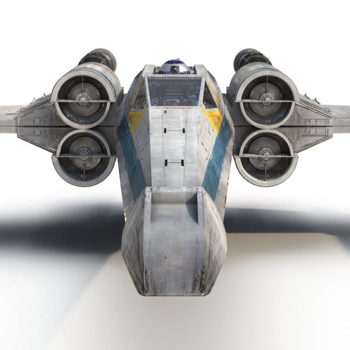 Star Wars X-Wing Starfighter and R2D2 Rigged Blue 3D model