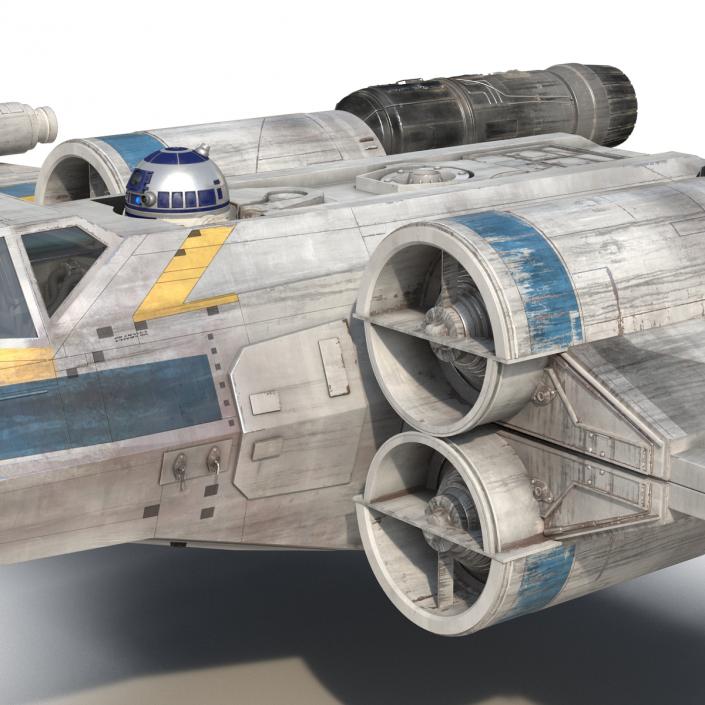 Star Wars X-Wing Starfighter and R2D2 Rigged Blue 3D model