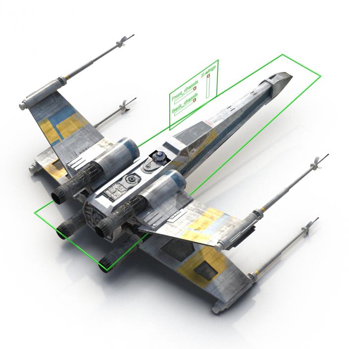 Star Wars X-Wing Starfighter and R2D2 Rigged Blue 3D model