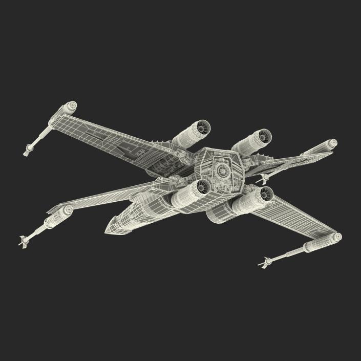 Star Wars X-Wing Starfighter and R2D2 Rigged Blue 3D model