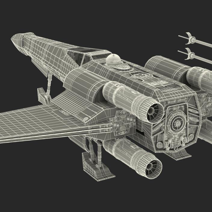 Star Wars X-Wing Starfighter and R2D2 Rigged Blue 3D model