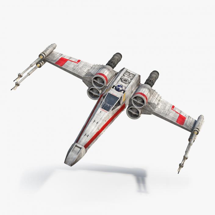 3D Star Wars X-Wing Starfighter and R2D2 Rigged Red model