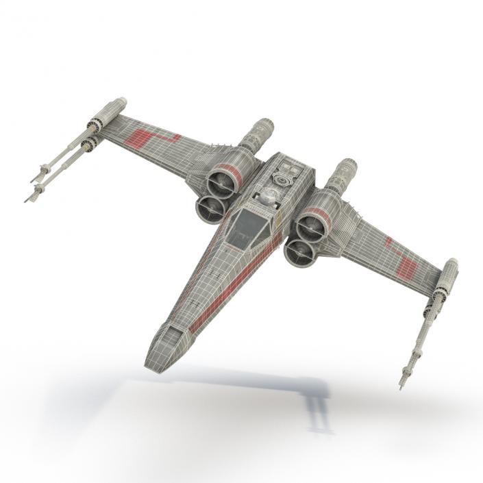 3D Star Wars X-Wing Starfighter and R2D2 Rigged Red model