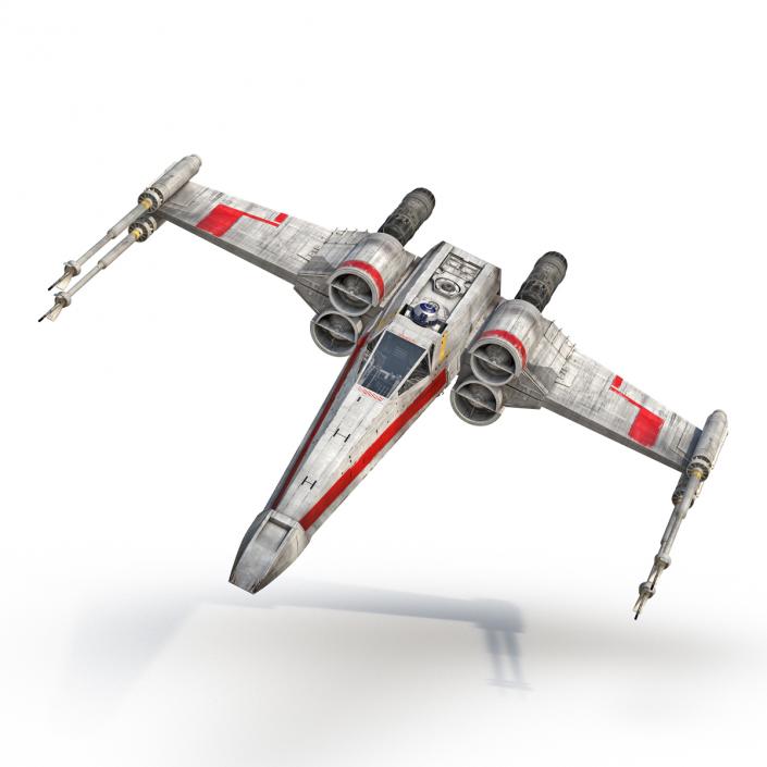 3D Star Wars X-Wing Starfighter and R2D2 Rigged Red model