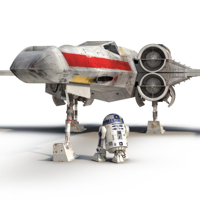 3D Star Wars X-Wing Starfighter and R2D2 Rigged Red model