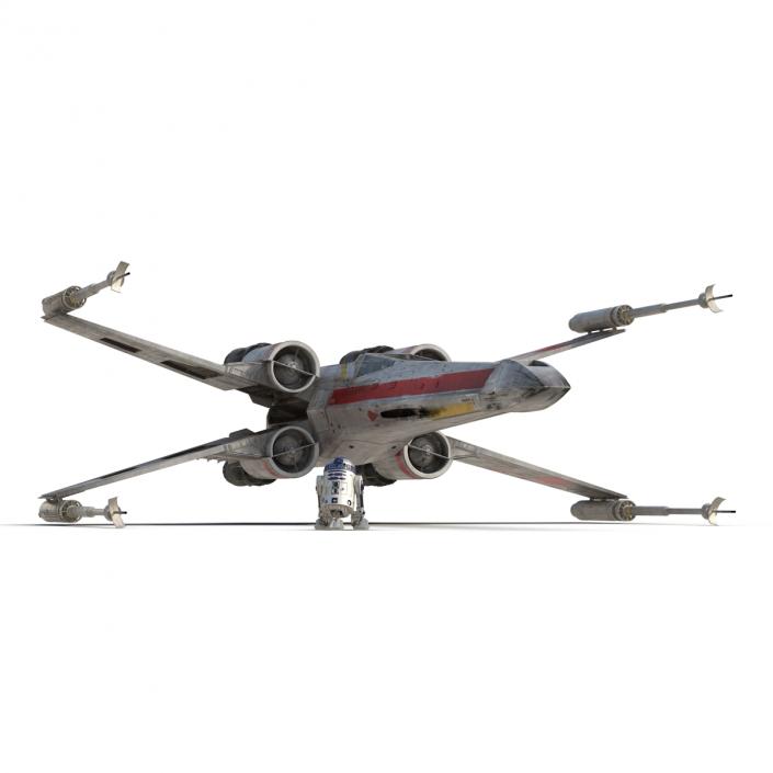 3D Star Wars X-Wing Starfighter and R2D2 Rigged Red model