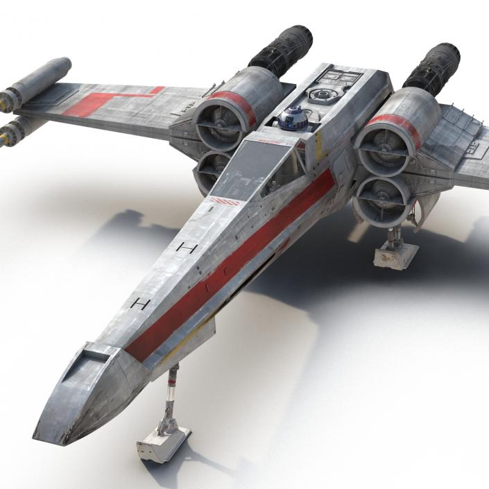 3D Star Wars X-Wing Starfighter and R2D2 Rigged Red model