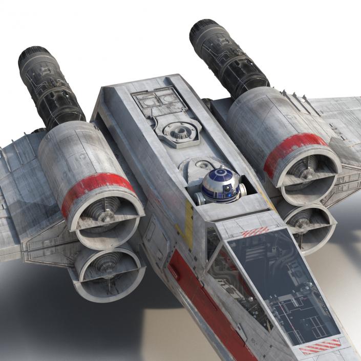 3D Star Wars X-Wing Starfighter and R2D2 Rigged Red model