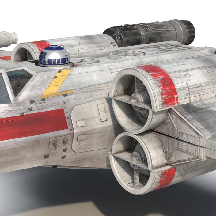 3D Star Wars X-Wing Starfighter and R2D2 Rigged Red model