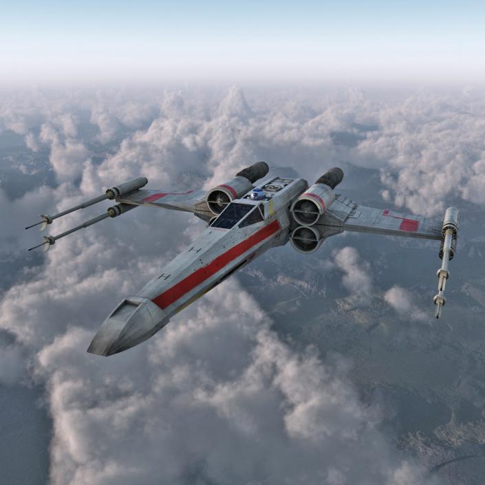 3D Star Wars X-Wing Starfighter and R2D2 Rigged Red model