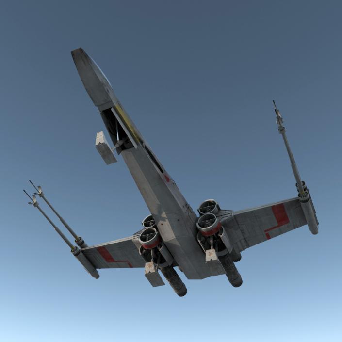 3D Star Wars X-Wing Starfighter and R2D2 Rigged Red model