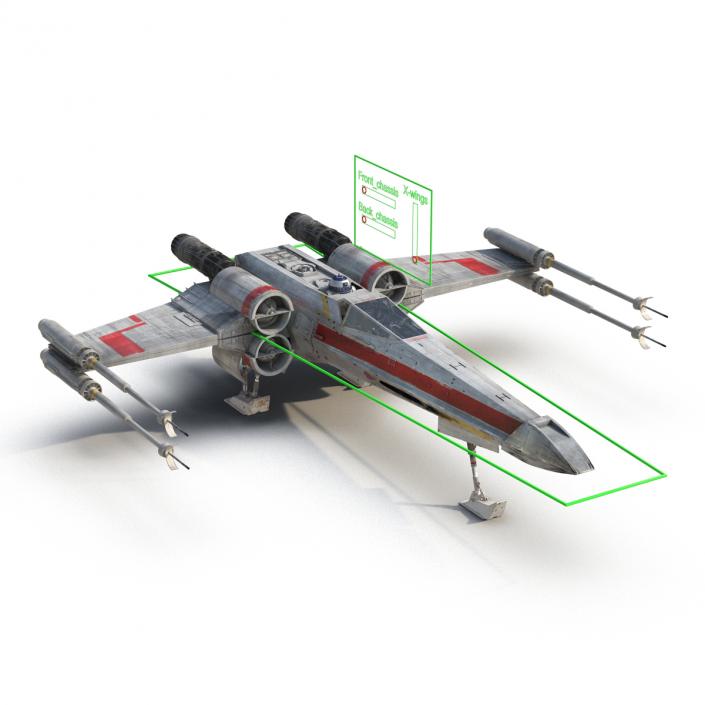 3D Star Wars X-Wing Starfighter and R2D2 Rigged Red model