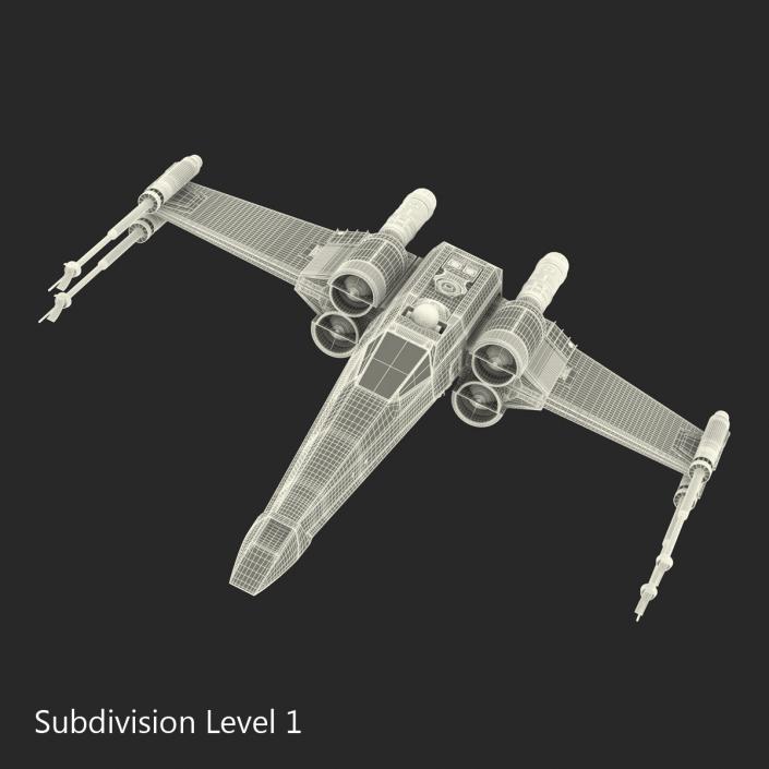 3D Star Wars X-Wing Starfighter and R2D2 Rigged Red model