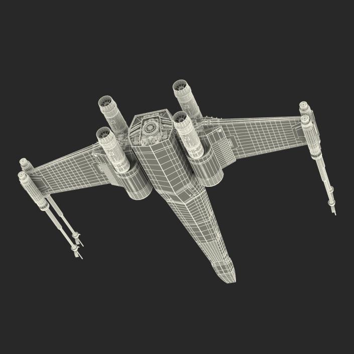 3D Star Wars X-Wing Starfighter and R2D2 Rigged Red model