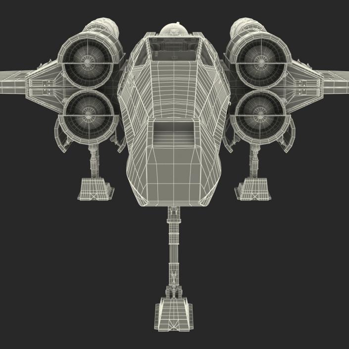 3D Star Wars X-Wing Starfighter and R2D2 Rigged Red model