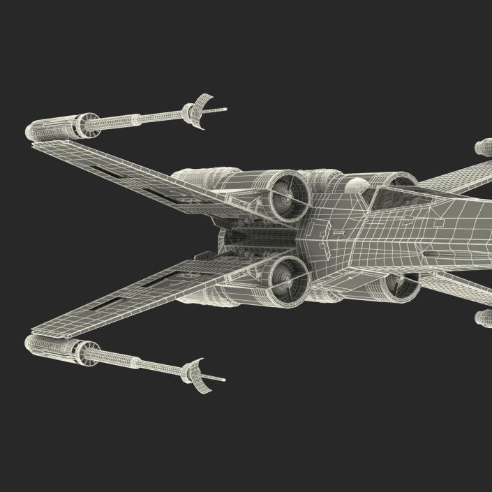 3D Star Wars X-Wing Starfighter and R2D2 Rigged Red model