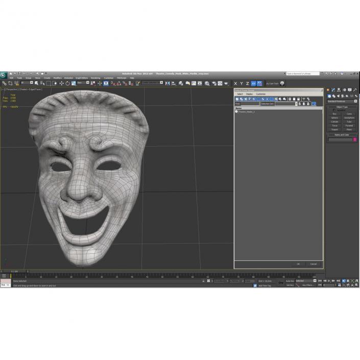 Theatre Comedy Mask White Marble 3D