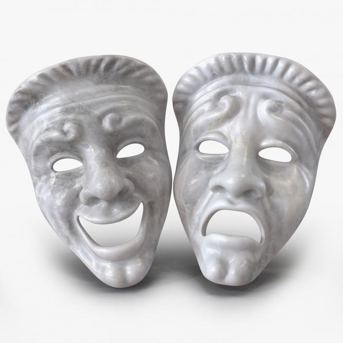 3D model Theatre Masks Set White Marble