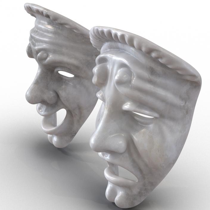 3D model Theatre Masks Set White Marble