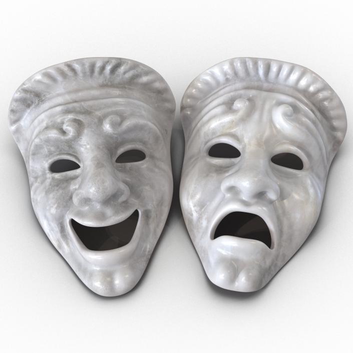 3D model Theatre Masks Set White Marble