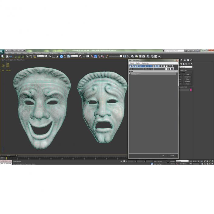 3D model Theatre Masks Set White Marble