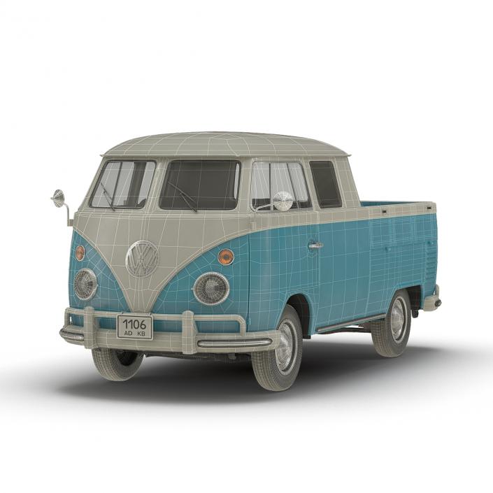 Volkswagen Type 2 Double Cab Pick Up Simple Interior Blue 2 3D model