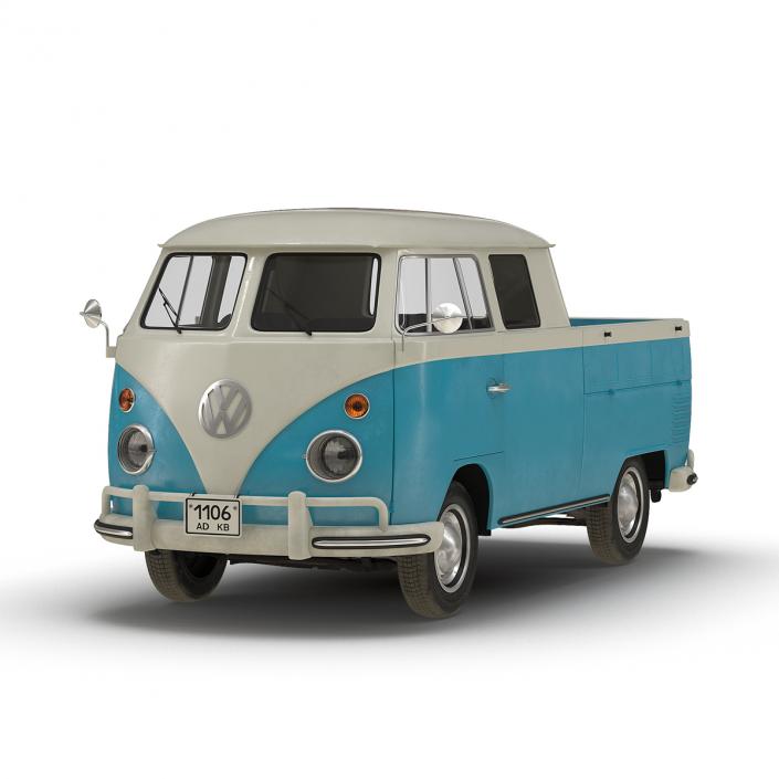 Volkswagen Type 2 Double Cab Pick Up Simple Interior Blue 2 3D model