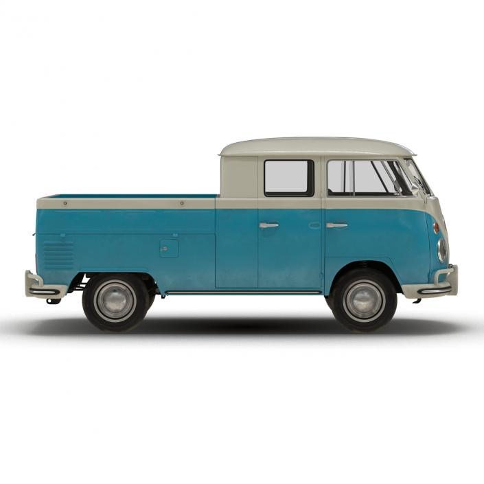 Volkswagen Type 2 Double Cab Pick Up Simple Interior Blue 2 3D model