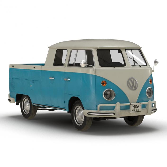 Volkswagen Type 2 Double Cab Pick Up Simple Interior Blue 2 3D model