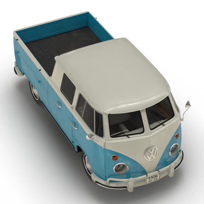 Volkswagen Type 2 Double Cab Pick Up Simple Interior Blue 2 3D model