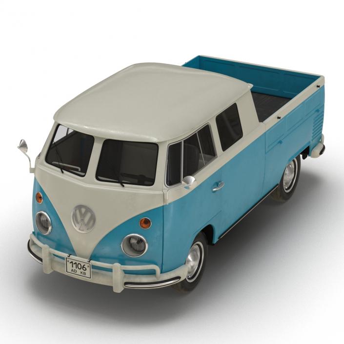 Volkswagen Type 2 Double Cab Pick Up Simple Interior Blue 2 3D model