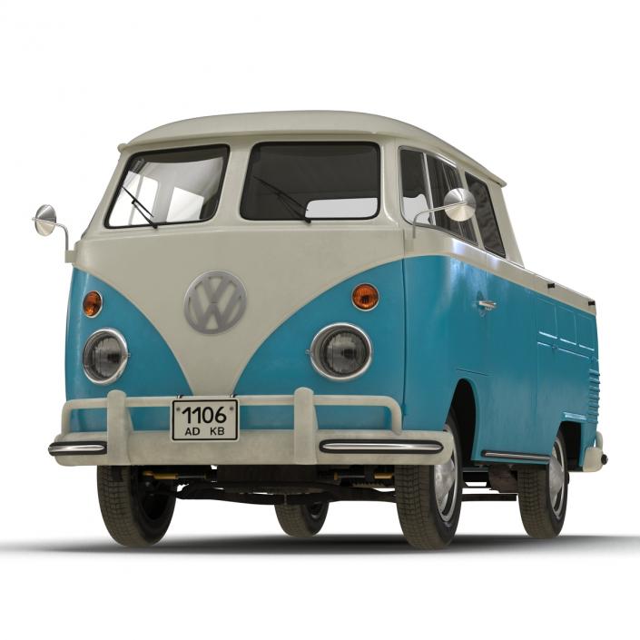 Volkswagen Type 2 Double Cab Pick Up Simple Interior Blue 2 3D model