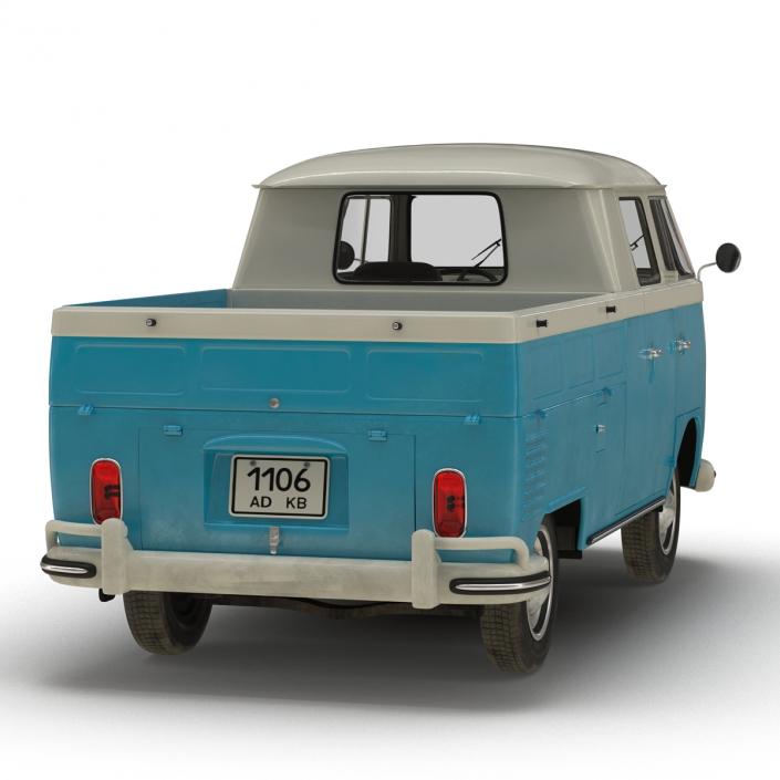 Volkswagen Type 2 Double Cab Pick Up Simple Interior Blue 2 3D model