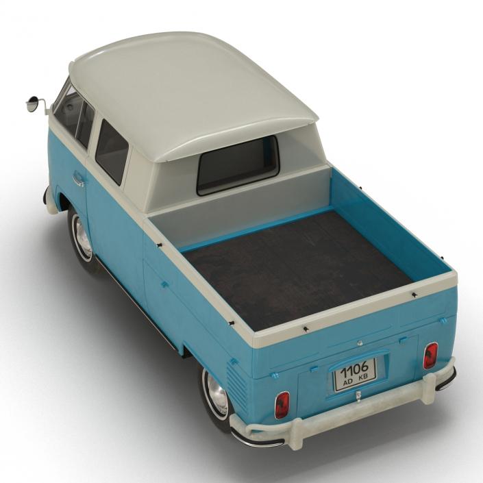 Volkswagen Type 2 Double Cab Pick Up Simple Interior Blue 2 3D model